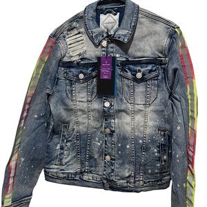Stylish Denim Jacket with Red and Yellow Accents NWT